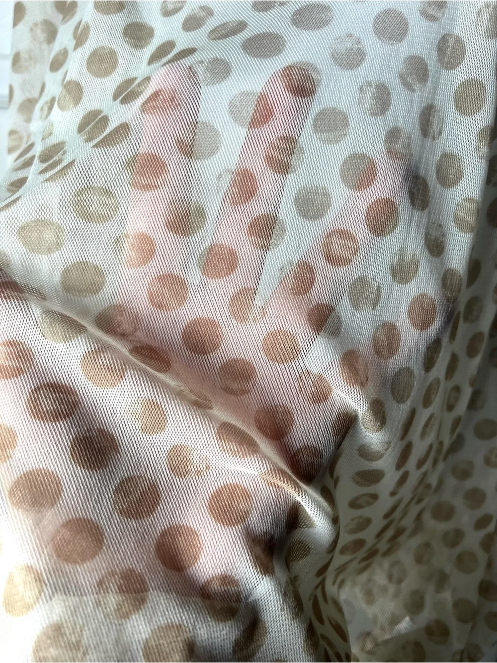 SWEET PEA Stacy frati Y2K Polka Dot Sheer Dolman Tan Ivory V Neck Feminine